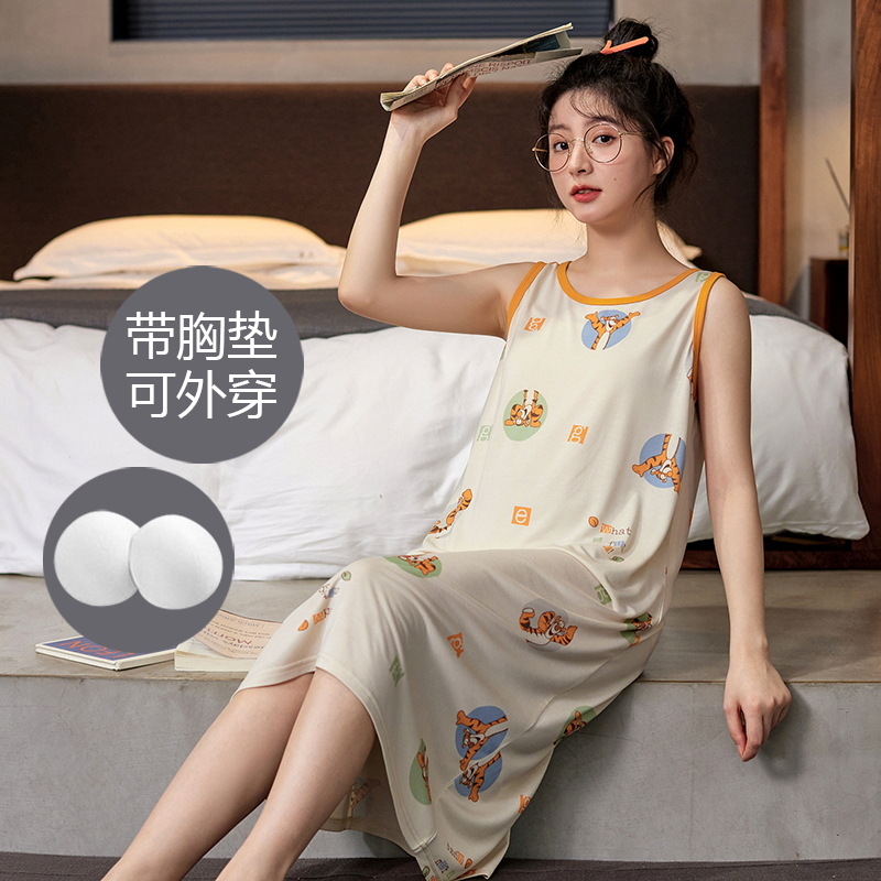 [Customized] pijama de verano moda chaleco vestido embarazada con cojín de pecho pijama casual se puede usar fuera