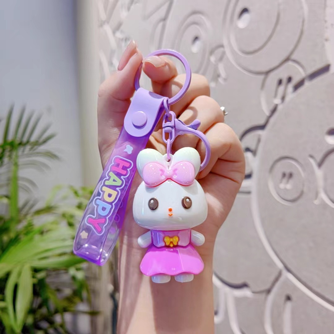 Caricatura creativa adorable pegamento suave galvanizado conejo muñeca llavero de automóvil mujer moda hermosa bolsa colgante regalo