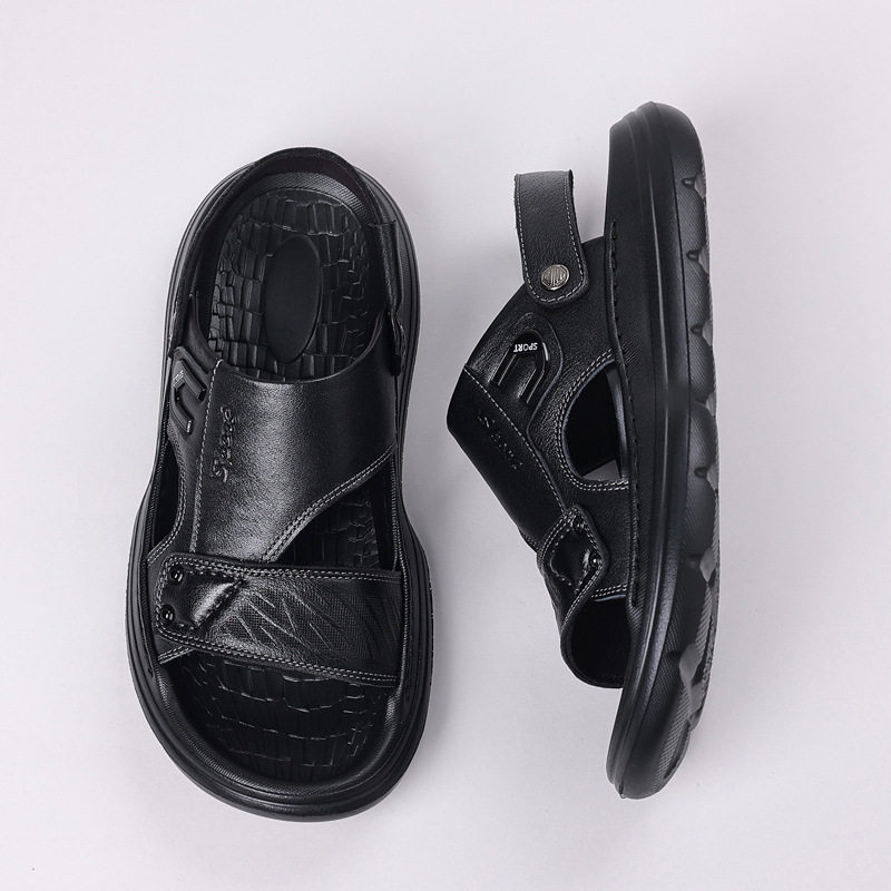 Dép sandal nam da bò lớp đầu hở ngón đế xốp gót 2,5 cm — Màu nâu, màu đen