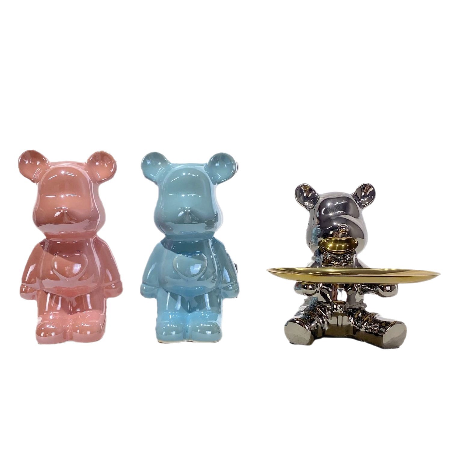 Figura Decorativa de Oso con Corazón de Cerámica Galvanizado para Sala de Estar