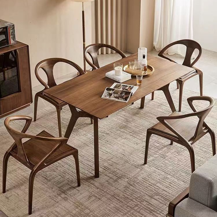 North American Black Walnut Wood Dining Table and Chair suit Rectangular Table Small Apartment Dining Room Household Large Board Table