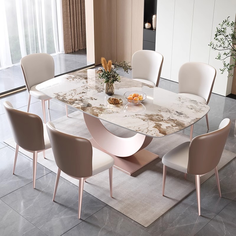 Luz de lujo Rock placa mesa de comedor y silla combinación moderna simple hogar pequeño apartamento sala de estar rectangular comedor mesa de comedor