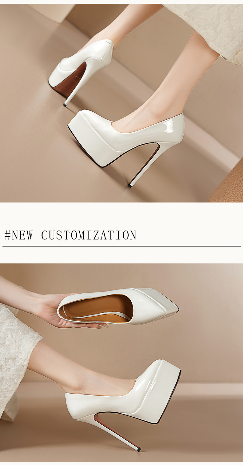 Giày cao gót nữ mũi nhọn gót 16 cm đế platform da bóng — Màu đen, Màu nude, Màu trắng chi tiết 3