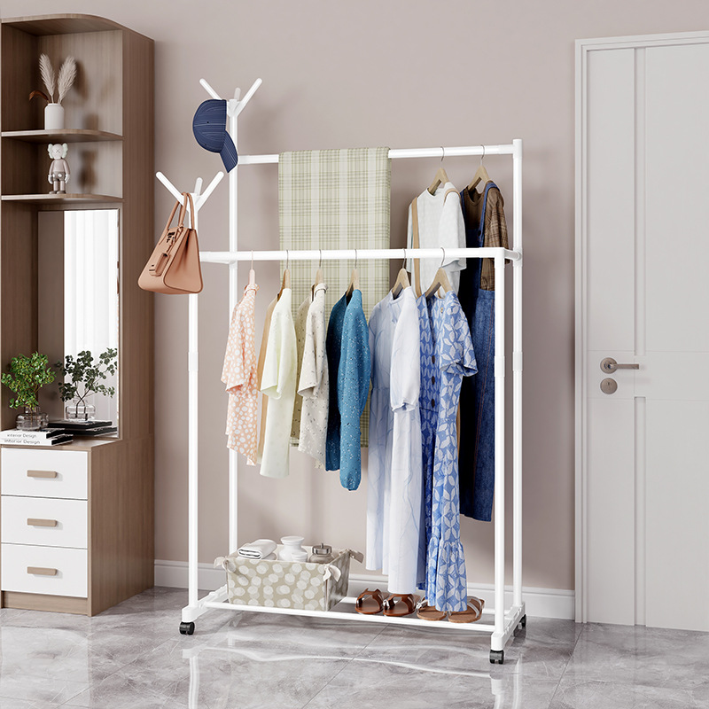 2501 floor-standing coat rack, clothes rack, double pole drying rack, balcony bedroom clothes rack, mobile clothes rack
