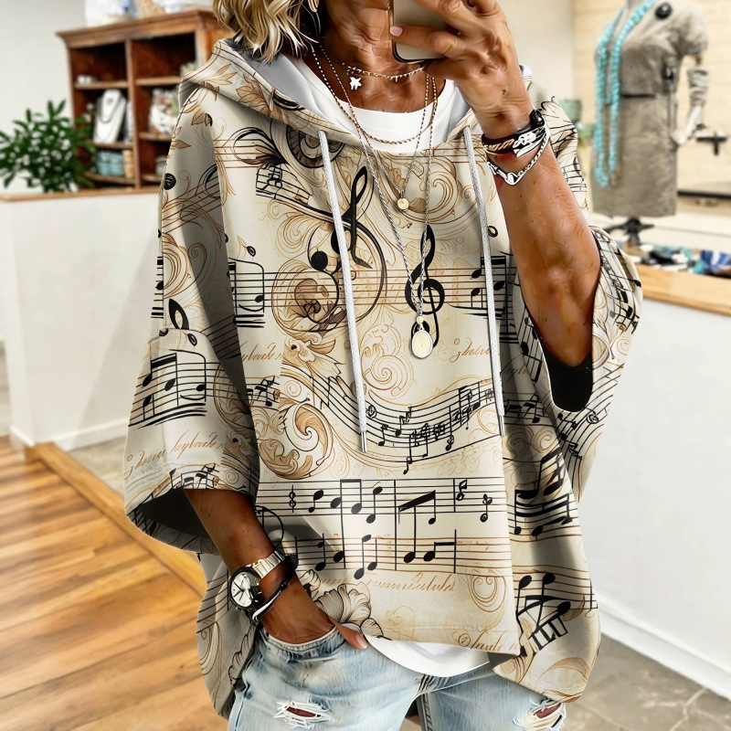 2026 new hooded drawstring three-quarter sleeve women's sweatshirt with retro ethnic floral all-over 3D digital print 2026 new hooded drawstring three-quarter sleeve women's sweatshirt with retro ethnic floral all-over 3D digital print