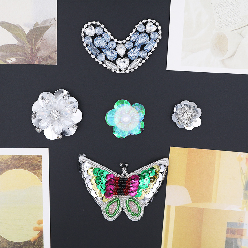 新款简约手工布贴 花朵蝴蝶结桃花亮片 鞋袜发饰服装辅料配饰