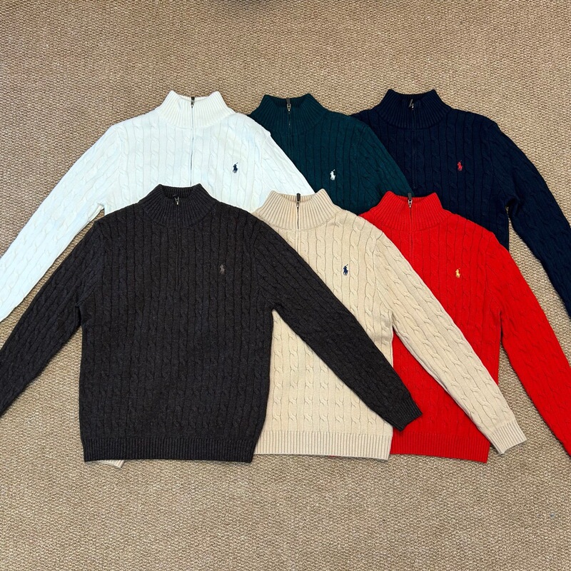 High-quality Ralph RL men's and women's 90% wool 10% cashmere vintage long-sleeve half-zip knit sweater with pony logo High-quality Ralph RL men's and women's 90% wool 10% cashmere vintage long-sleeve half-zip knit sweater with pony logo