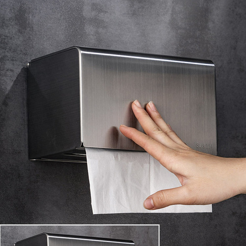 No punching 304 stainless steel square tissue box bathroom tissue holder moisture-proof paper tissue box manufacturer wholesale