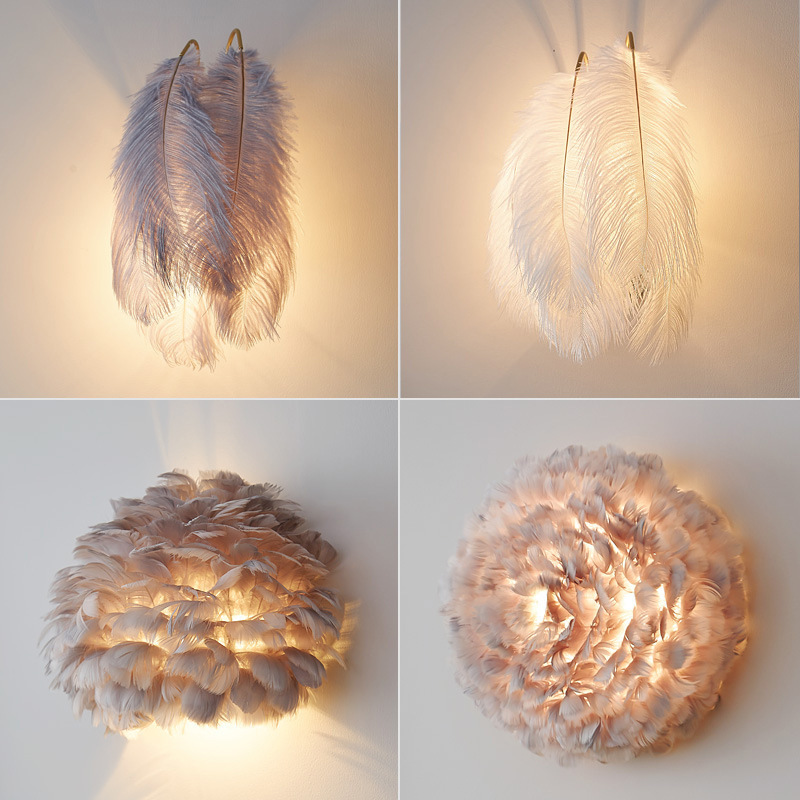 2026 New Feather Wall Lamp Modern Minimalist Ins Warm Romantic Personalized Creative Internet Celebrity Bedroom Bedside Lamp