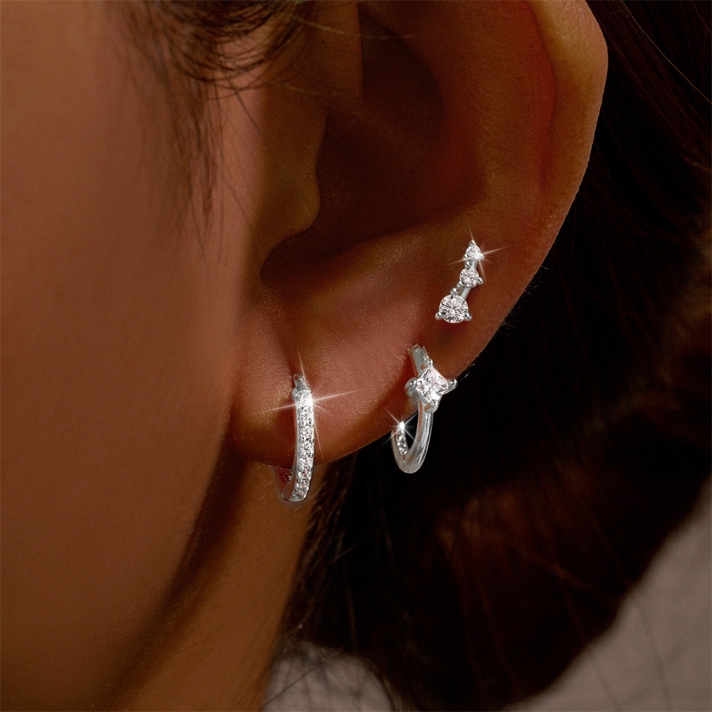 5g Weight 925 Sterling Silver Ear Needle Material December Birthstone Turquoise, Zircon Inlay Material Earrings Classification 3 Pieces Set Quantity Holiday, Daily Occasion 925 Sterling Silver Material Geometric Pattern Women's Gender Plating, Inlay Design Simple Style Style 3 Pieces Set 925 Sterling Silver Turquoise Zircon Geometric Earrings 33