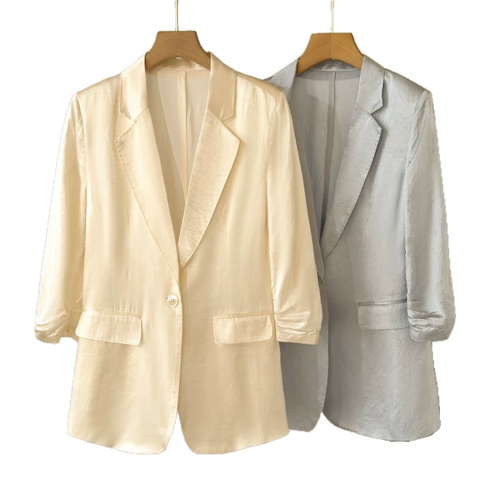 Summer Thin Classic Suit Jacket in Off White, Light Blue, Black - High-Quality Style