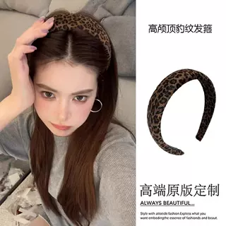 复古豹纹高颅顶宽边发箍女2025新款高级感轻奢日常百搭海绵头箍女