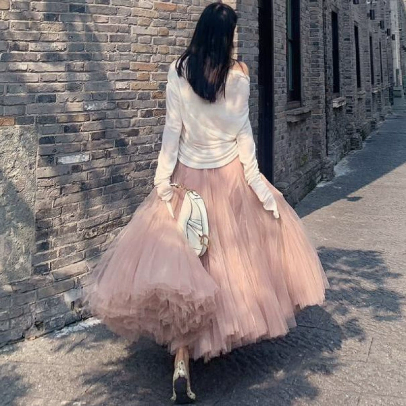 Повседневная юбка из сетки, юбка феи, утягивающая пышная юбка принцессы средней длины во французском стиле, юбка-зонтик