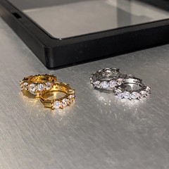 爆闪金属银色火彩锆石小巧耳圈女轻奢高级感精致耳钉耳环耳扣耳饰