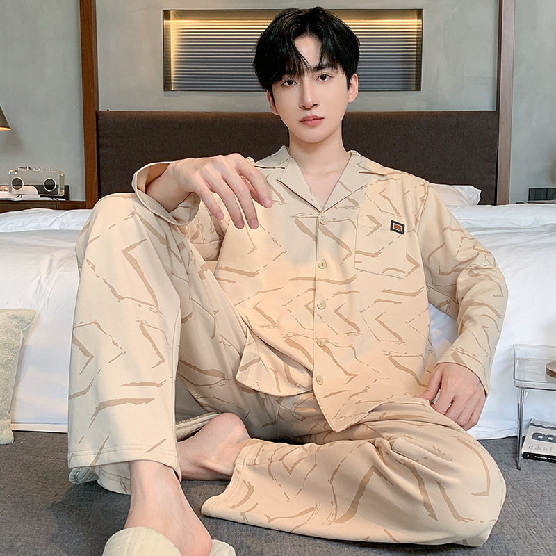 Pijama de primavera y otoño para hombres, camiseta de mangas largas, pantalones largos de tamaño grande que se pueden usar con ropa casera juvenil.