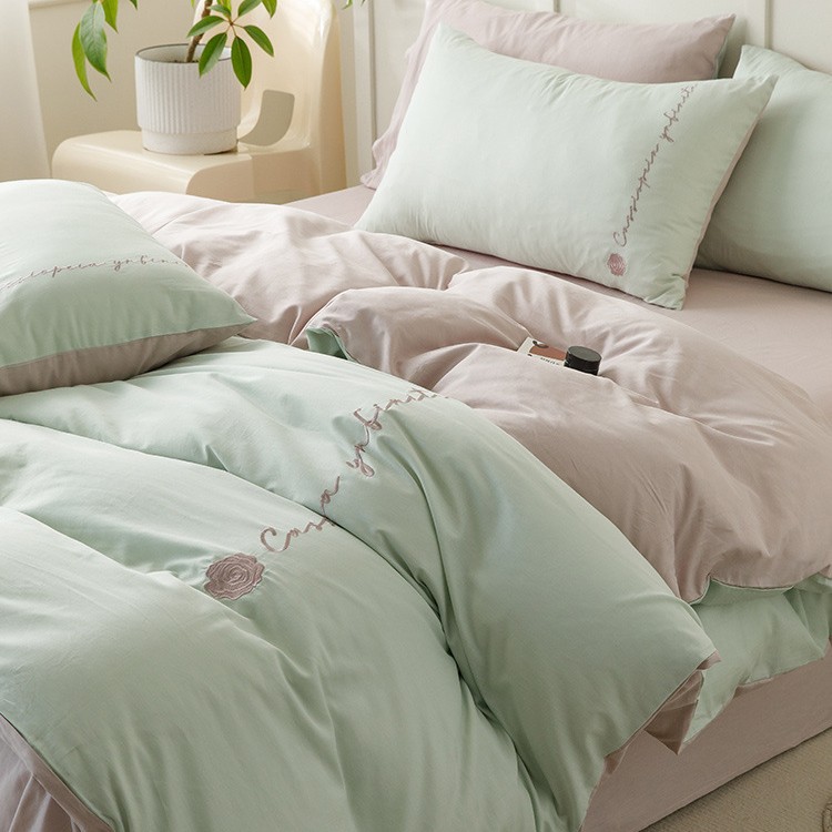 ins algodón puro cuatro piezas simple bordado sábanas de algodón cubierta de colcha de tres piezas para una sola persona 2025 nueva ropa de cama