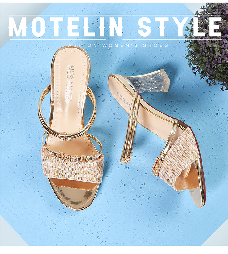 Sandal cao gót nữ hở mũi 7 cm, quai ngang mảnh, đế mềm, thiết kế 2 kiểu — L7062 [vàng] chiều cao gót 7CM, L7062 [Đen] Chiều cao gót 7CM chi tiết 2