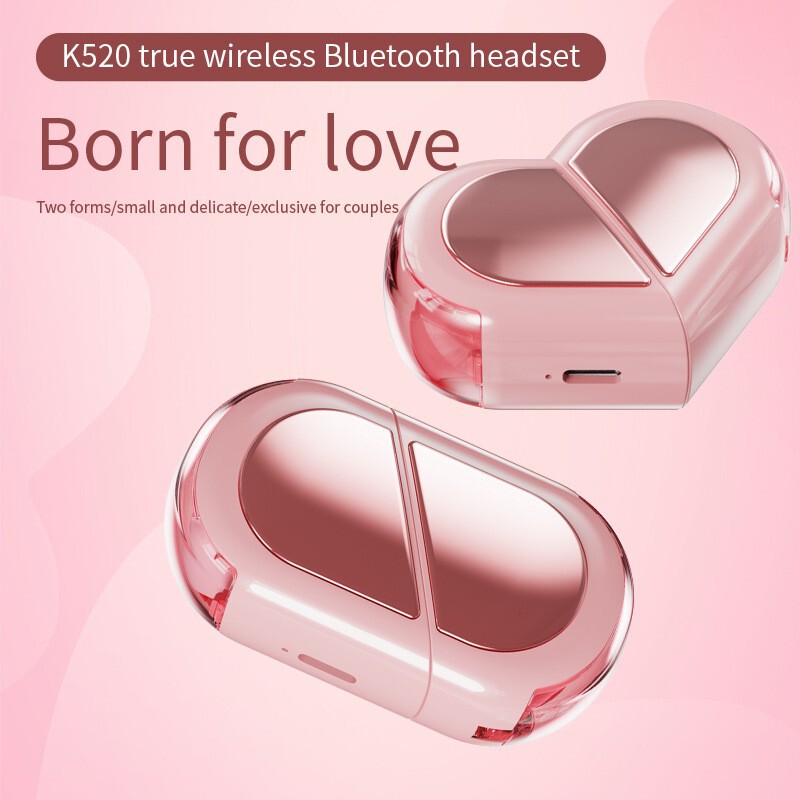 Cross-Border New Creative Rotatable K520 Bluetooth Headset Heart Tws 5.4 Wireless Headset Deformation Couple Model