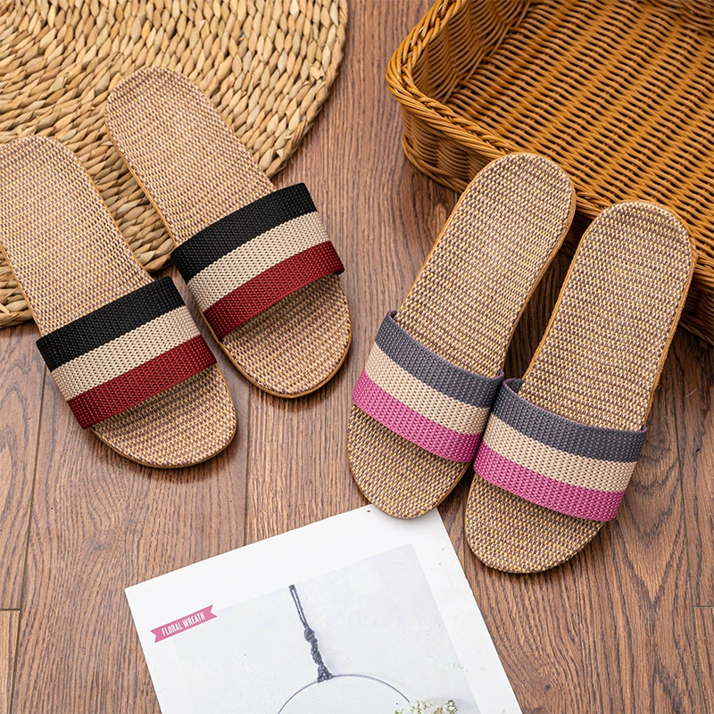 Домашние льняные тапочки Four Seasons, дышащие тапочки, домашние тапочки из хлопка и льна, бесшумная, впитывающая пот домашняя обувь