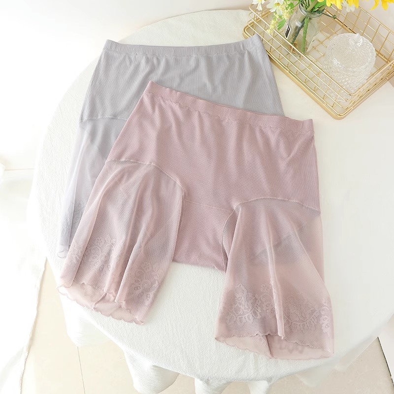 Plus Size Women's Safety Pants 100kg Summer Anti-Exposure Lace Mid-High Waist Extended Knee-Length Pants Wholesale with Crotch Lining