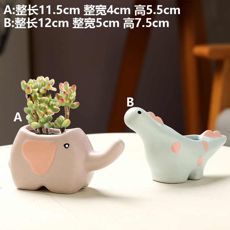 Macetas de cerámica para suculentas con diseño de animales de dibujos animados, pequeño tamaño, para estante de flores en casa, suministro al por mayor