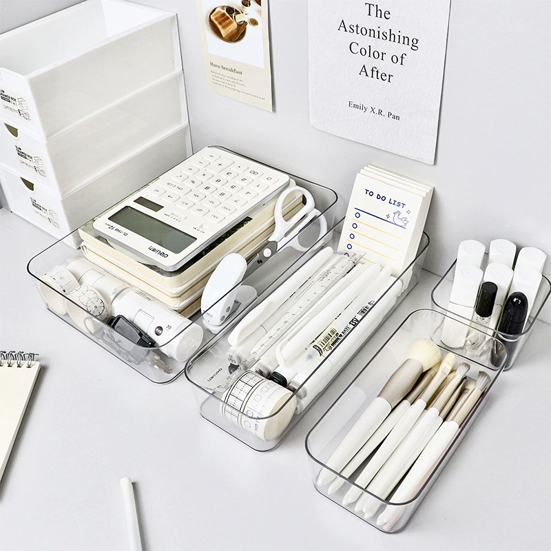 Ящик для хранения ящиков, настольный шкаф, встроенная канцелярская ручка, прямоугольная пластиковая настольная организация, небольшая коробка для размещения