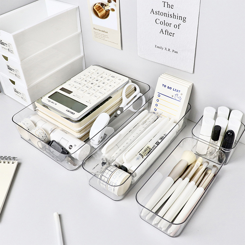 Drawer Compartment Storage Box Desk Cabinet Built-In Stationery Pen Rectangular Plastic Desk Organization Small Placement Box