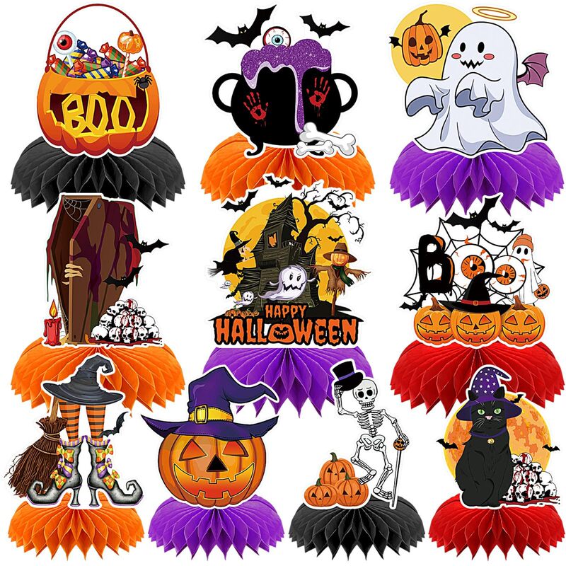 Cross-Border Amazon New Halloween-Themed Party Decoration Set Haunted House Decoration Tabletop Display Honeycomb