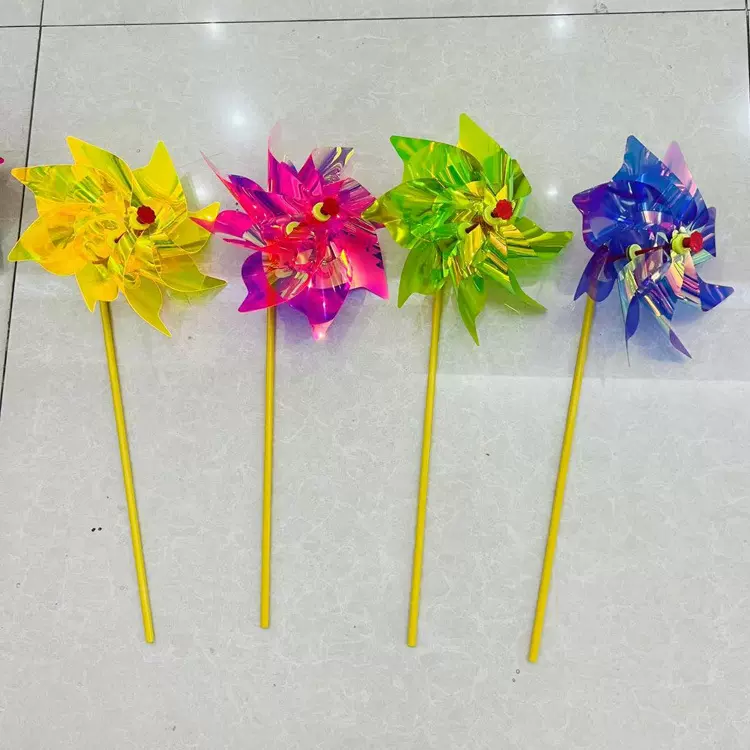 八角纤尾亮款塑料风车儿童派对礼物草坪风车套装庭院和花园风车