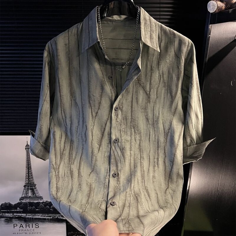 Summer New Trendy Brand Fashion Striped Vintage Short-Sleeve Shirt for Men, Korean Style Light Luxury Casual Personality Top