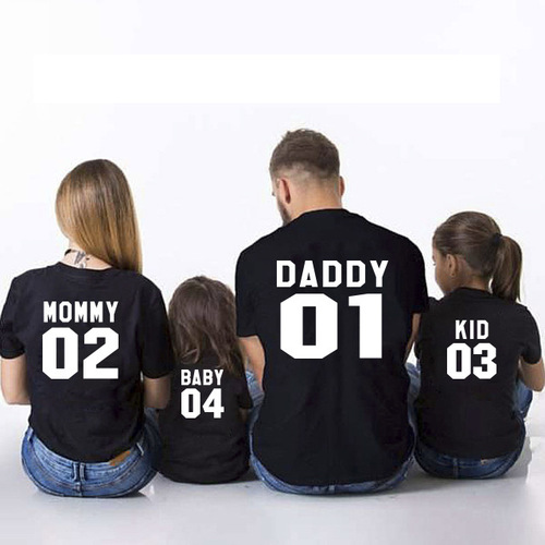 2022一家三口洋气父子女装夏装纯棉印花数字图亲子装炸街短袖T恤