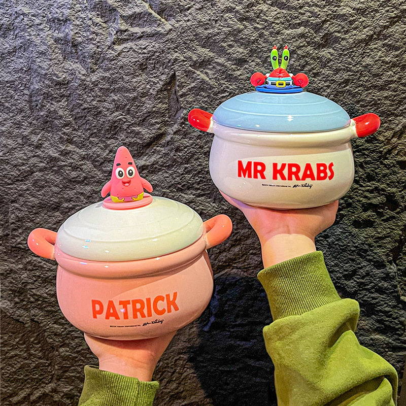 Bob Esponja bols de cerámica bols de fideos de esponja bols de cerámica bols de cerámica bols de dibujos animados de doble oreja gran capacidad muñeca