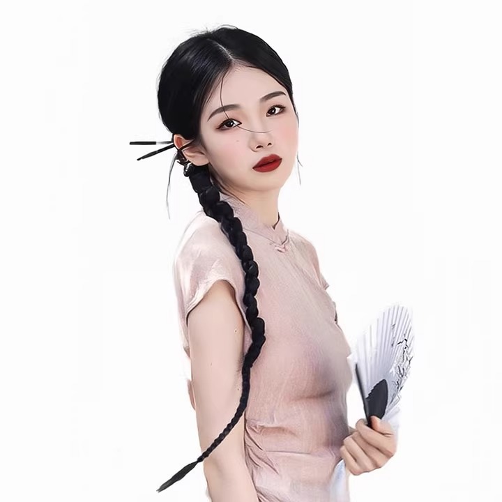 Nueva peluca china, trenza, cola de caballo, estilo nacional femenino, trenza larga retorcida, simulación, trenza lateral, trenza, boxeo neto, trenza, peinado