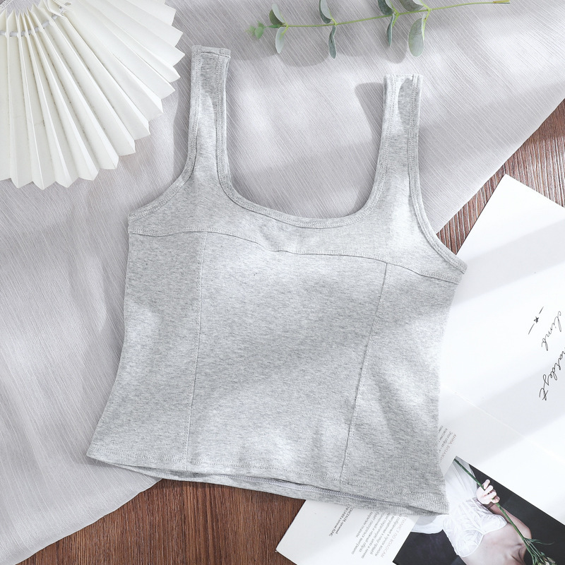 Primavera y Verano de color sólido sin costuras camisola envuelto en el pecho chaleco fijo de una pieza Copa interior y exterior desgaste medio-longitud anti-exposición chaleco para mujeres