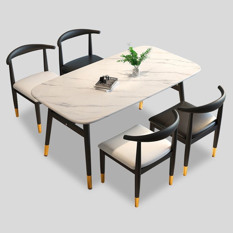 轻奢仿大理石餐桌椅组合家用现代简约新中式小户型吃饭桌子长方形
