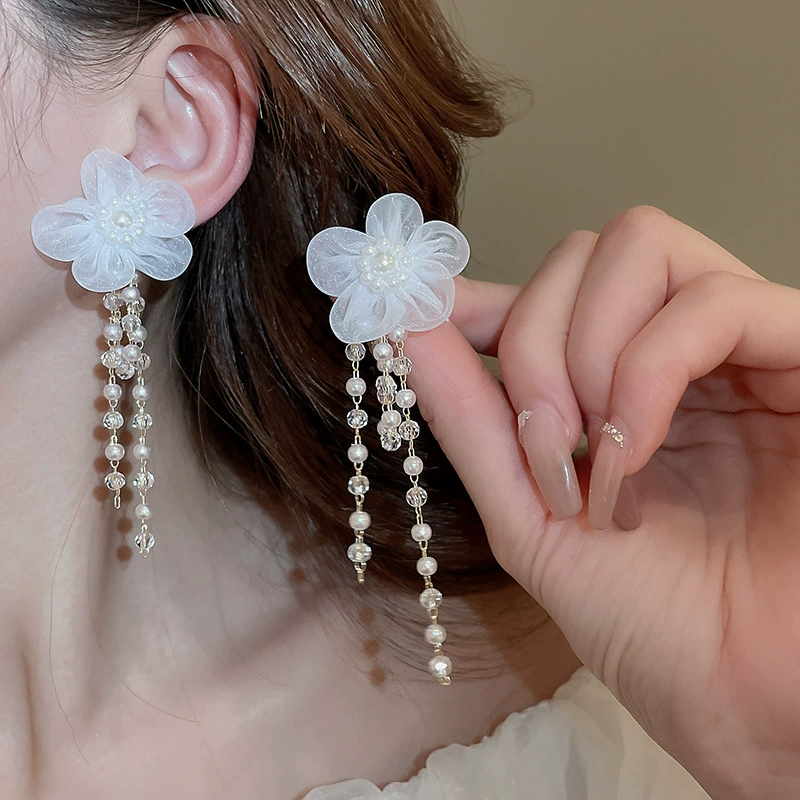 Серьги Baoyu bow & flower коллекция, французский лёгко-люкс стиль с жемчужной отделкой