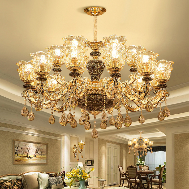 European Style Living Room Chandelier Modern Simple Atmospheric Household French Style Chandelier Light Luxury Bedroom Dining Room Crystal Ceramic Chandelier