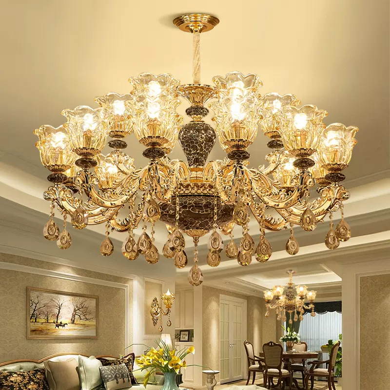 欧式客厅吊灯现代简约大气家用法式吊灯轻奢卧室餐厅水晶陶瓷吊灯