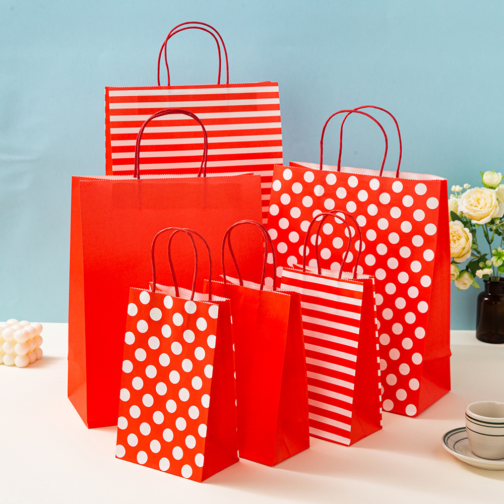 Polka Dot sarga mancha color bolsa de papel Regalo de Cumpleaños bolsa de embalaje de vacaciones bolsa de papel Kraft bolso de regalo de mano en stock lote