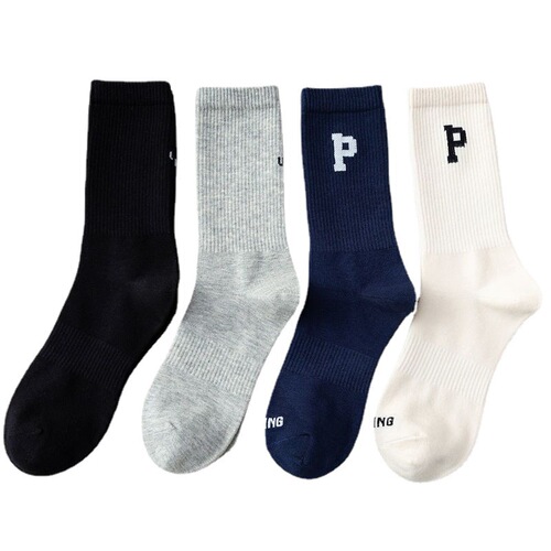 Autumn and winter long socks for men and women ins trendy P letter medium tube socks Japanese and Korean cotton socks sweat-absorbent couple long tube sports socks women's socks