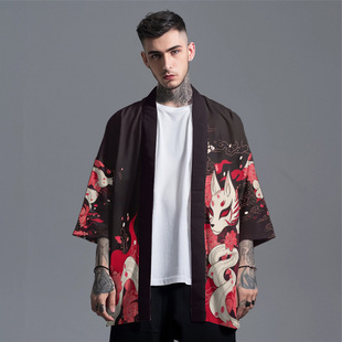 2025 spring and summer kimono 3D digital printing cross-border foreign trade seven points men's shirt creative trend printing Japanese personality