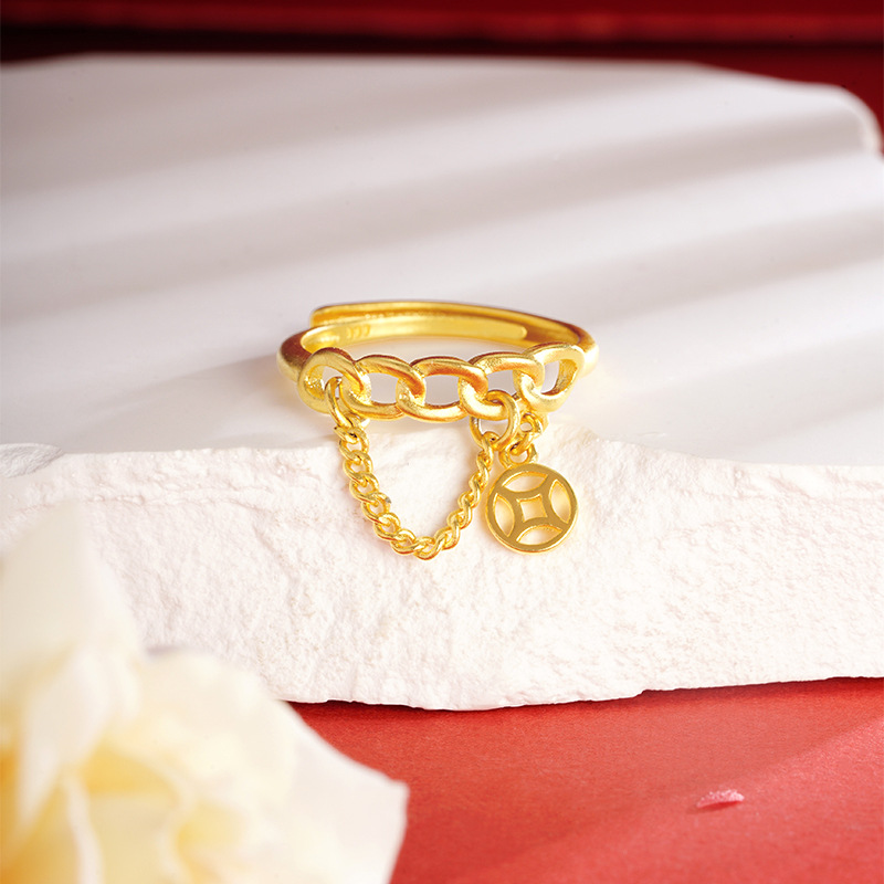 El nuevo anillo de oro de arena no se desvanece durante mucho tiempo anillo abierto anillo femenino diseño de nicho anillo de cola de oro de imitación avanzado