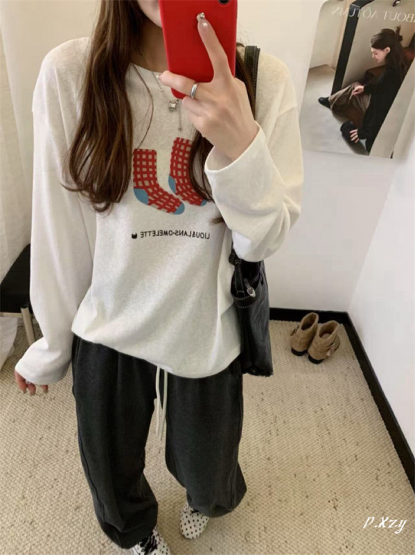 013秋季2025新款慵懒风松弛感宽松上衣早秋薄棉长袖打底衫女士T恤|undefined
