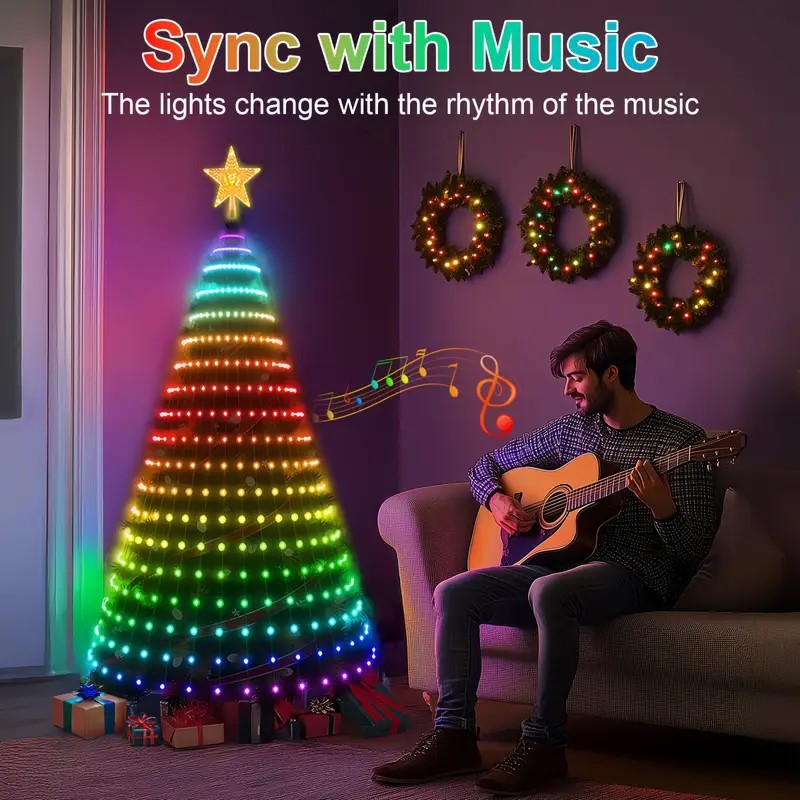Amazon árbol de Navidad iluminación de color punto de control de piel luz de línea de luz de atmósfera de Navidad APP cuerda inteligente de árbol de Navidad