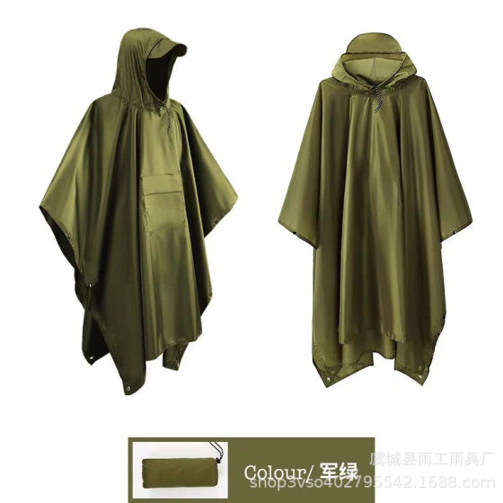 PU coated three-in-one cloak raincoat rainstorm-proof outdoor hiking multifunctional canopy cloak conjoined raincoat wholesale