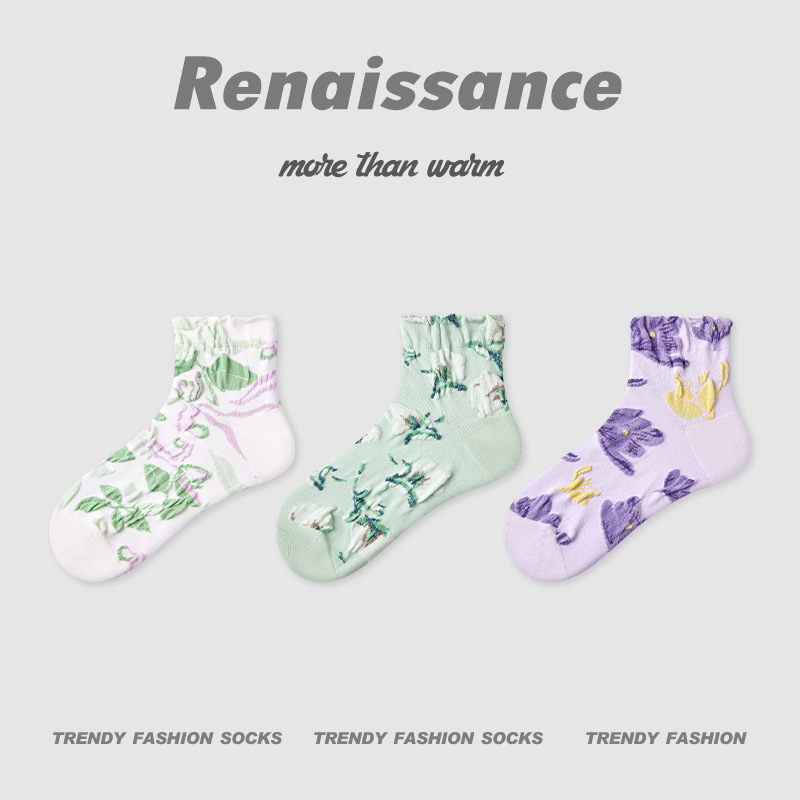 Renaissanceオリジナルの女性靴下夏の色合わせレリーフソックス