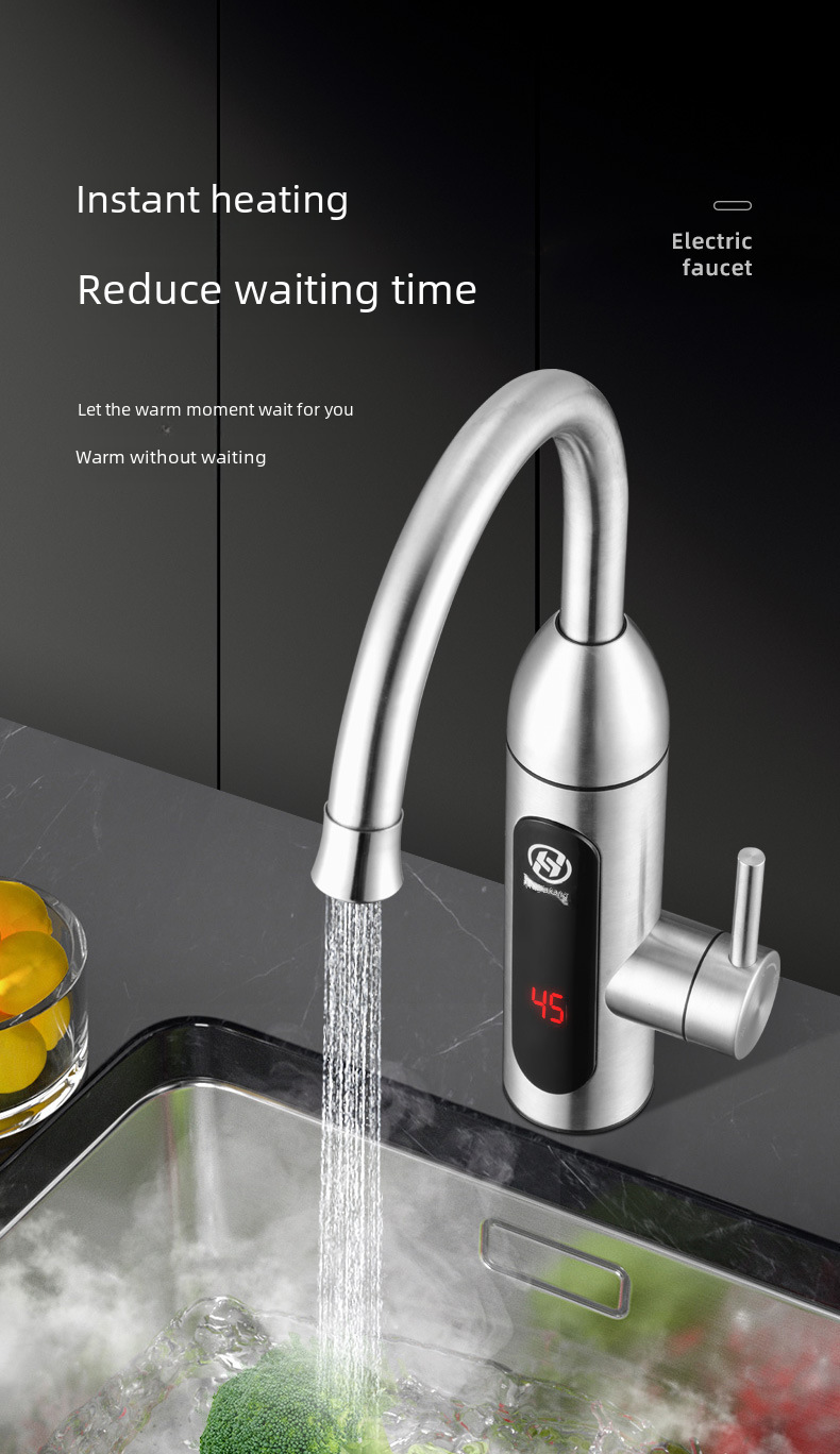 Household kitchen faucet large screen digital display fast heating faucet kitchen instant stainless steel faucet