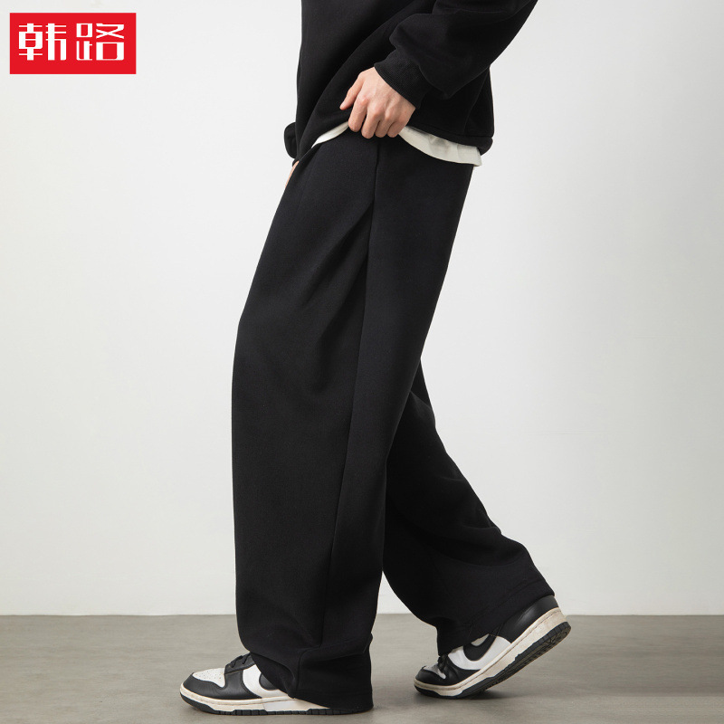 Side Pleated Sweatpants Spring New Fashion Retro Curved Casual Pants Sports Loose Textured Long Pants