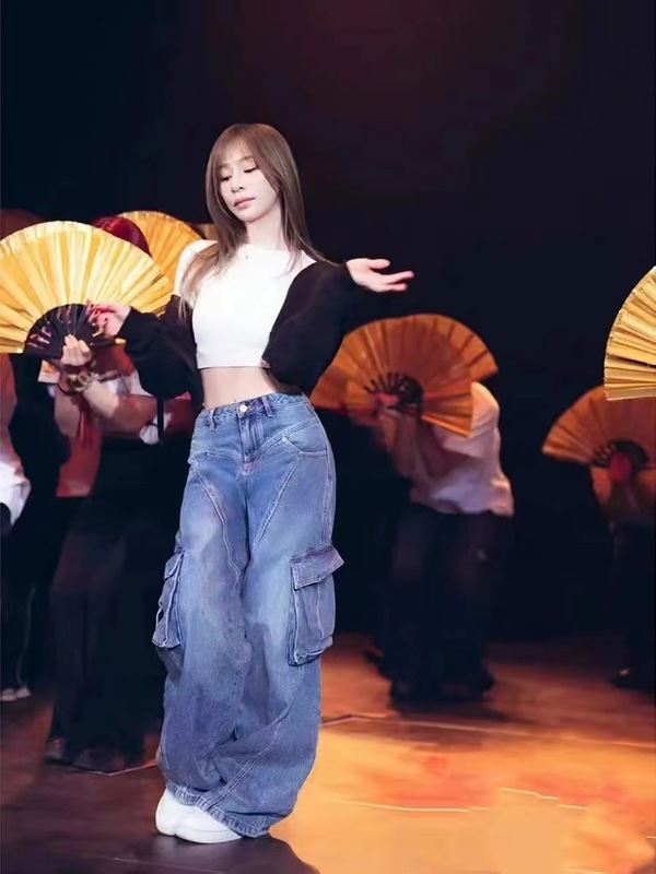 现货王心夌薛凯其同款美式复古多口袋工装牛仔裤女宽松直筒阔腿裤|undefined