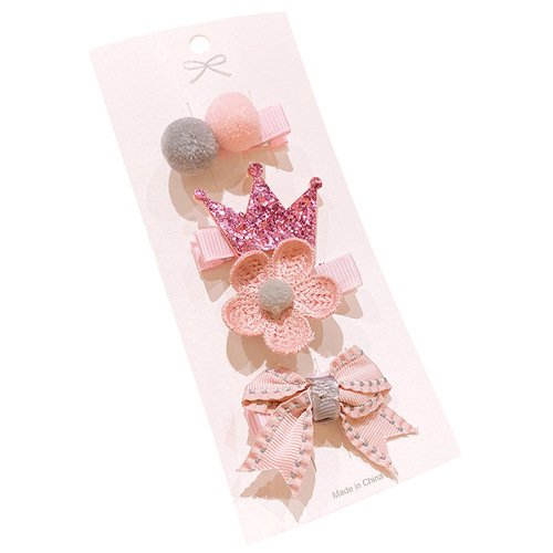 Korean Children's Hair Clip, Non-Damaging, Princess Baby Crown with Bow, Hair Pin for Girls, All-in-One Fabric Duck Bill Clip